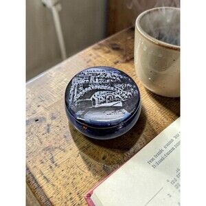 Mexican Pottery Trinket Box Guanajuato Blue Ceramic Lidded Dish Signed